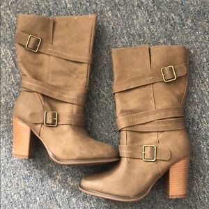 Brown Buckle Heeled Boots sz 7